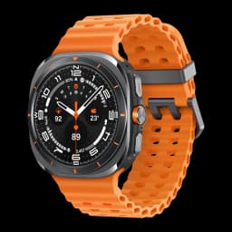 Samsung Galaxy Watch Ultra 47mm Gris Titanio Tensión Arterial, vista frontal: caja titanio, correa naranja perforada