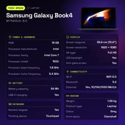 Portátil Samsung Galaxy Book4 16GB/512GB 15,6 pulgadas FHD Intel Core 7 150U SSD NVMe Windows 11 Home Gris NP754XGJA-BIZ - características