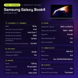 Portátil Samsung Galaxy Book4 16GB/512GB 15,6 pulgadas FHD Intel Core 7 150U SSD NVMe Windows 11 Home Gris NP754XGJA-BIZ - características