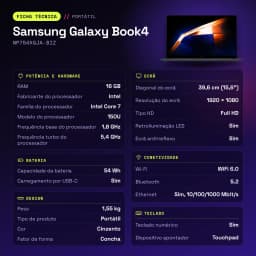 Portátil Samsung Galaxy Book4 16GB/512GB 15,6 pulgadas FHD Intel Core 7 150U SSD NVMe Windows 11 Home Gris NP754XGJA-BIZ - características