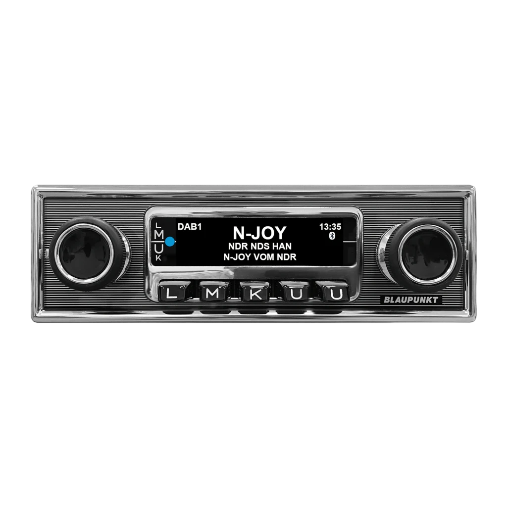 Auto-rádio Blaupunkt Frankfurt Stereo MB Preto 3 polegadas TFT 1 DIN Bluetooth, vista frontal: ecrã TFT com DAB1 e dois