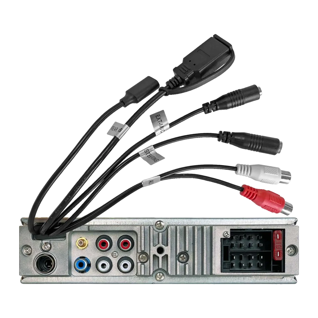 Auto-rádio Blaupunkt Frankfurt Stereo MB Preto 3 polegadas TFT 1 DIN Bluetooth, vista traseira: conectores RCA, antena, ISO
