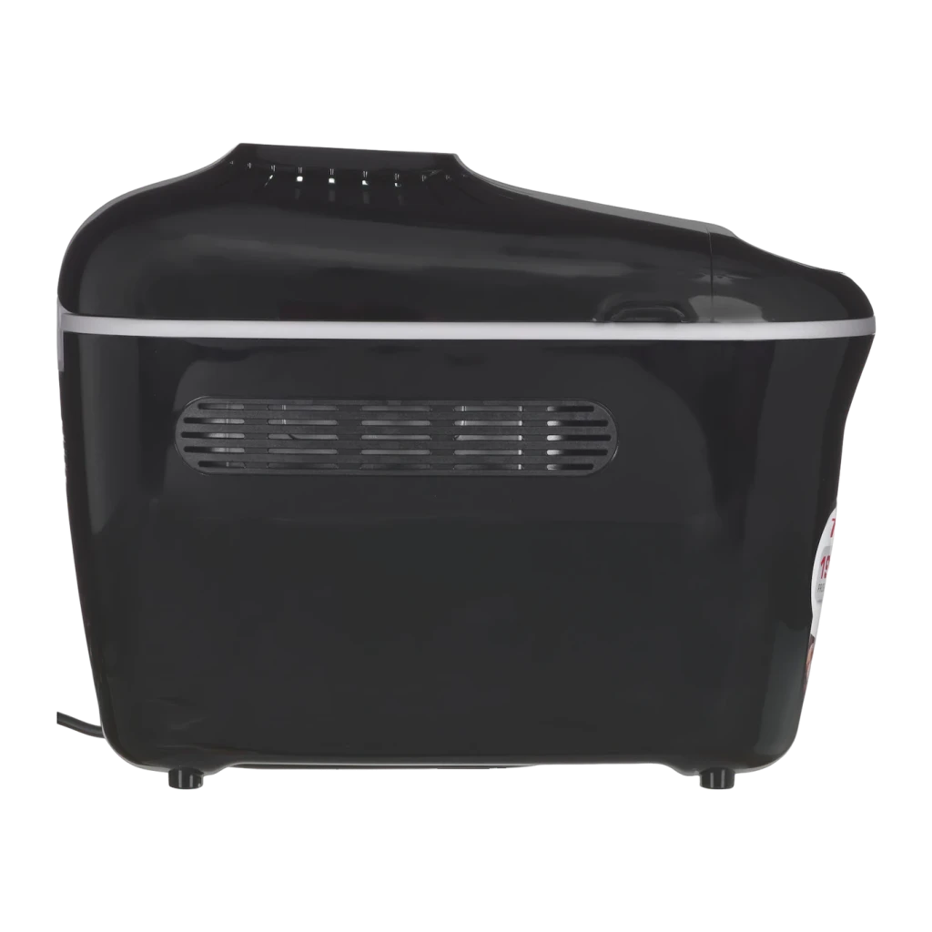 Machine à pain Tefal 1600W 1,5kg Noir PF611838, vue arrière: grille de ventilation ovale, liseré argenté et câble