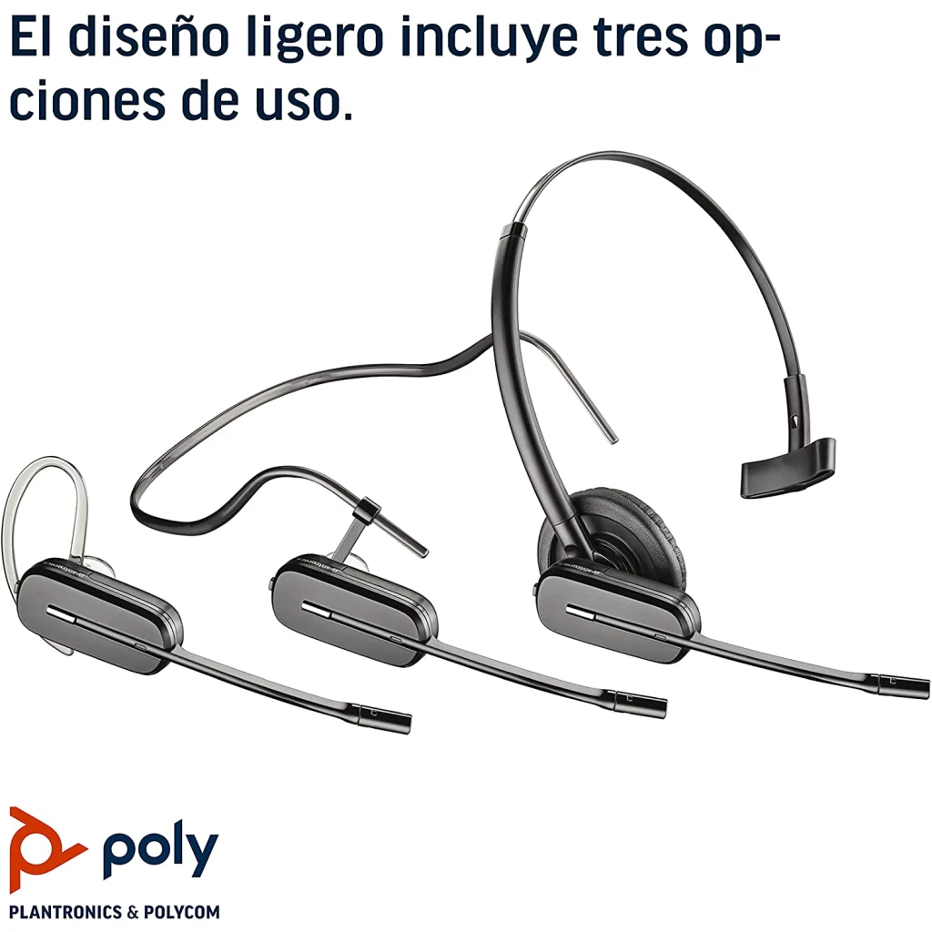 Auriculares Poly CS540/A Reducción de Ruido Monoaural Gancho de Oreja Negro, tres modos de uso: gancho, cuello y diadema