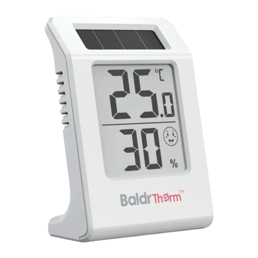 Termohigrómetro Rainpoint Solar Temperatura y Humedad AAA incluida Blanco E0587TH, detalle: pantalla LCD con 25°C y 30%