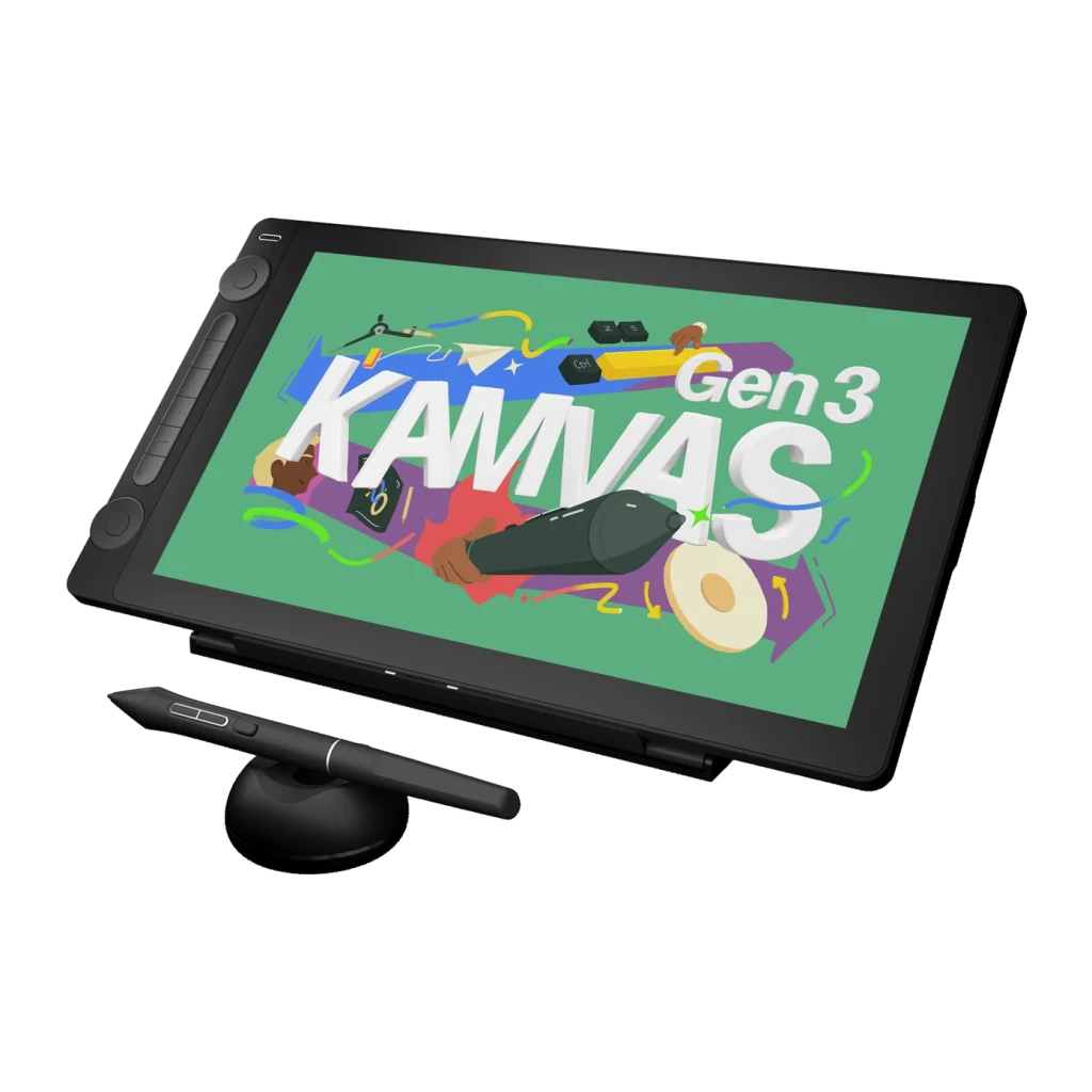 Tablet gráfica Huion Kamvas 16 Gen 3 Preto com Ecrã 15,8 polegadas QHD 2560x1440 GS1563, vista frontal: ecrã ligado