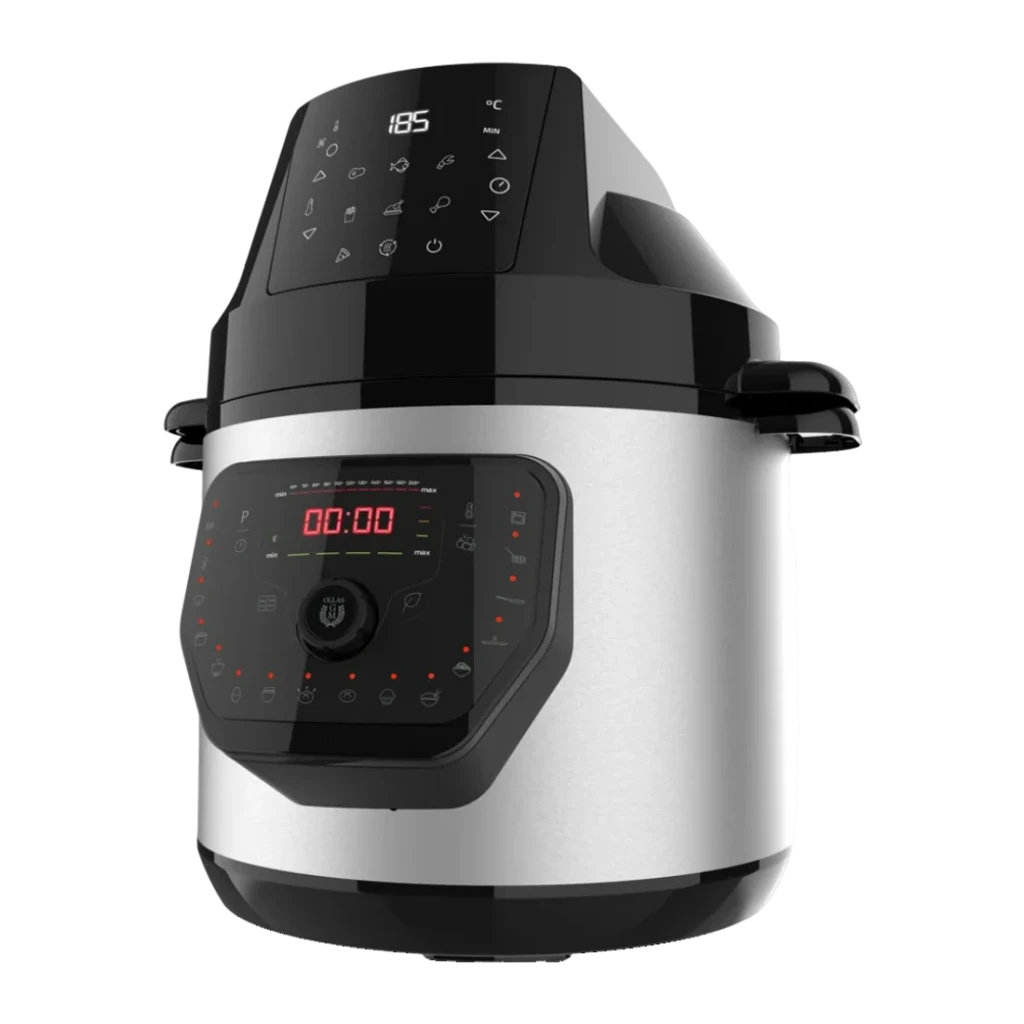 Autocuiseur programmable Cecotec GM H Fry 6L Noir, détail: panneau tactile supérieur avec icônes et affichage LED rouge 00:00