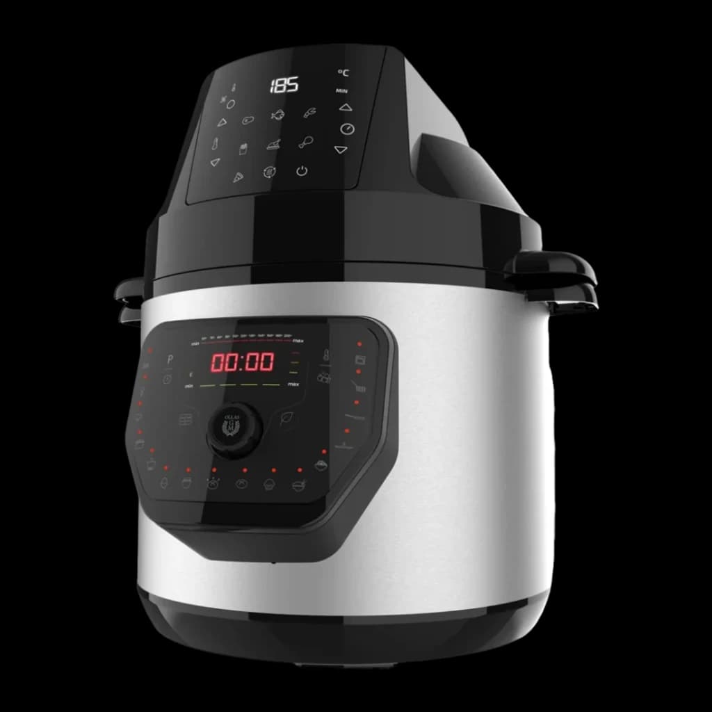 Autocuiseur programmable Cecotec GM H Fry 6L Noir, détail: panneau tactile supérieur avec icônes et affichage LED rouge 00:00