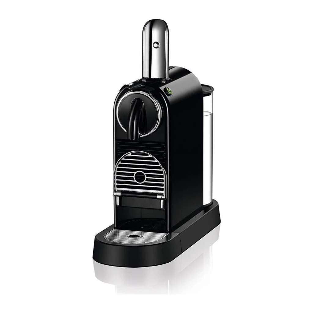 Cafetera de cápsulas De'Longhi Citiz EN 167.B 1L Nespresso 19bar Negro, detalle: vista lateral con rejilla cromada, palanca