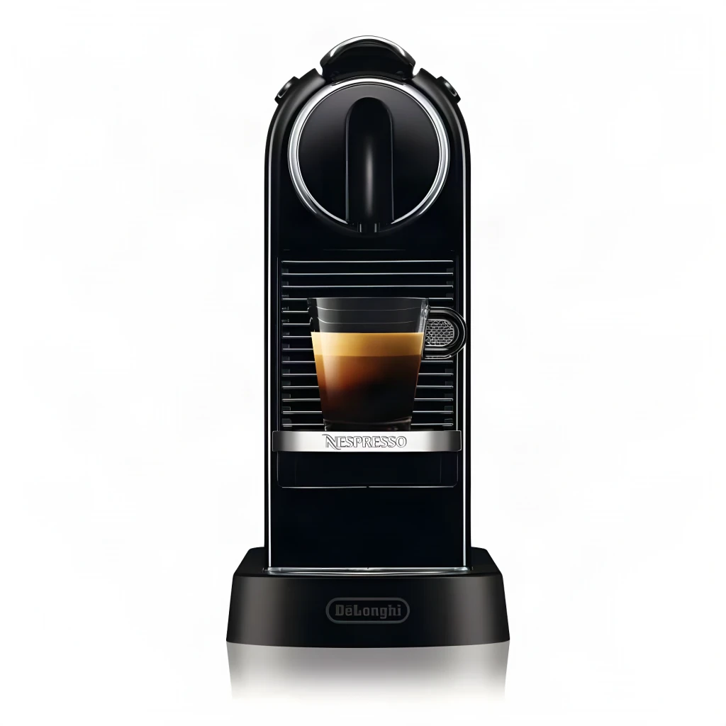 Cafetera de cápsulas De'Longhi Citiz EN 167.B 1L Nespresso 19bar Negro, detalle frontal: taza de espresso en la rejilla