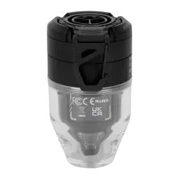 Pompe Portable Flextail Max Pump 3 Noir USB-C 300lm 6 embouts, vue arrière: corps transparent avec certifications FCC CE