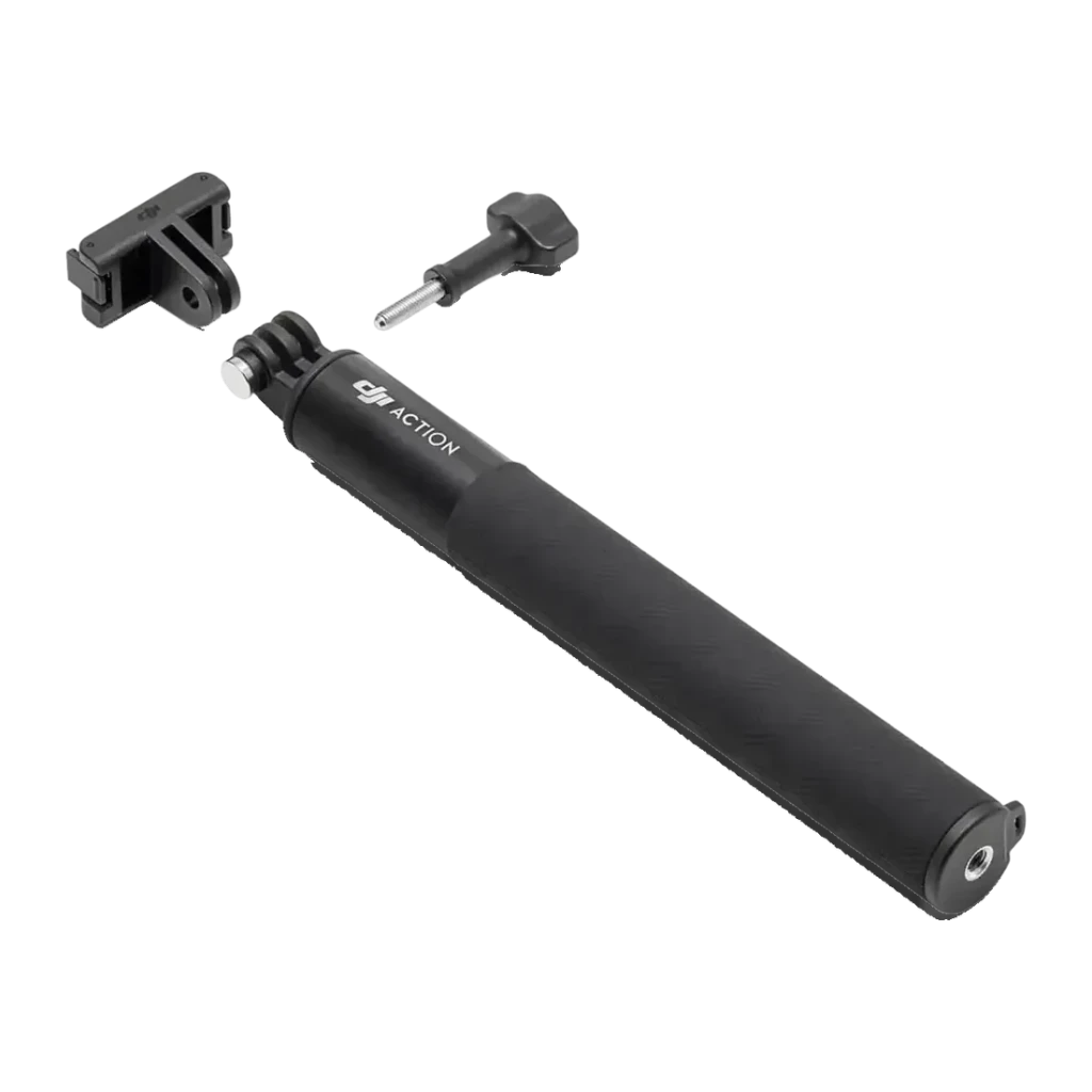 Palo Extensible DJI Osmo Action Extension Rod 1,5m Negro 0,3–1,5m ajustable, vista frontal: palo compacto negro con logo DJI