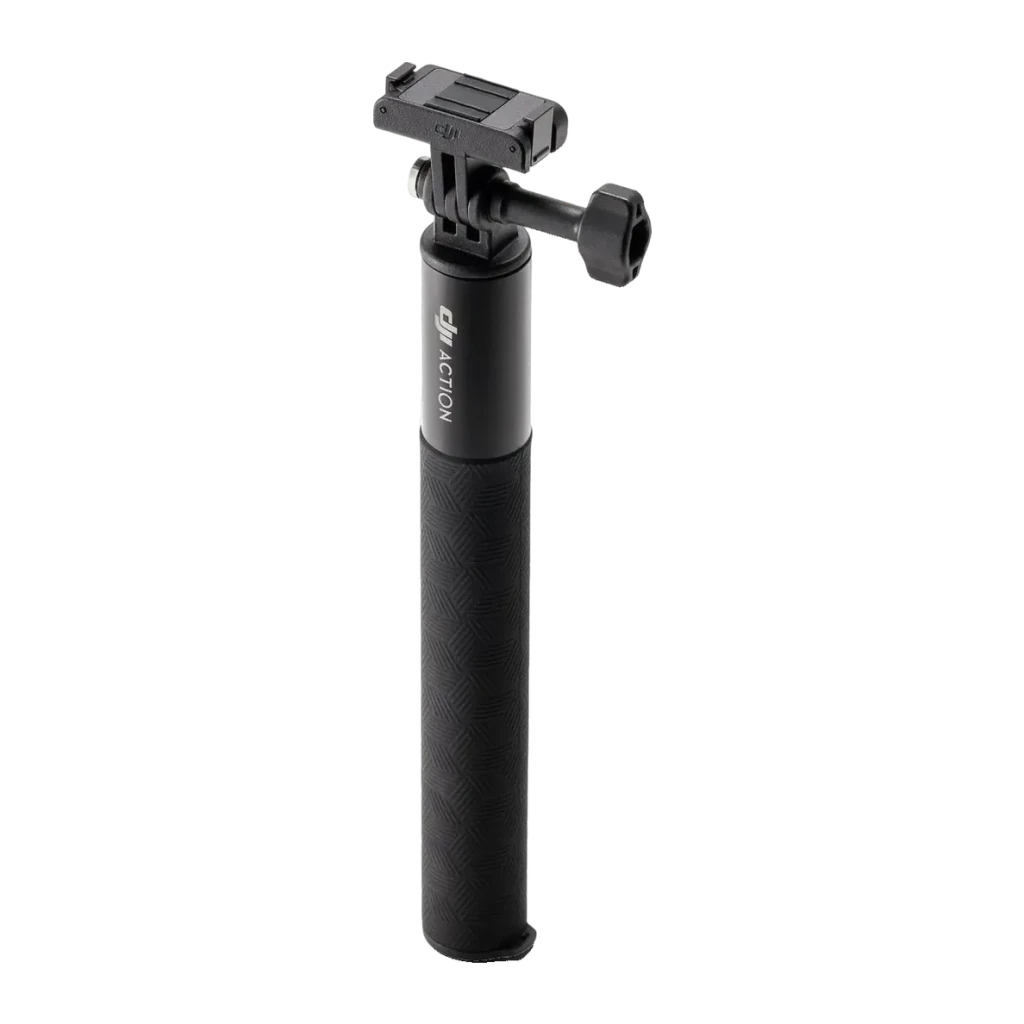 Palo Extensible DJI Osmo Action Extension Rod 1,5m Negro 0,3–1,5m ajustable, detalle: montura superior, logotipo DJI Action