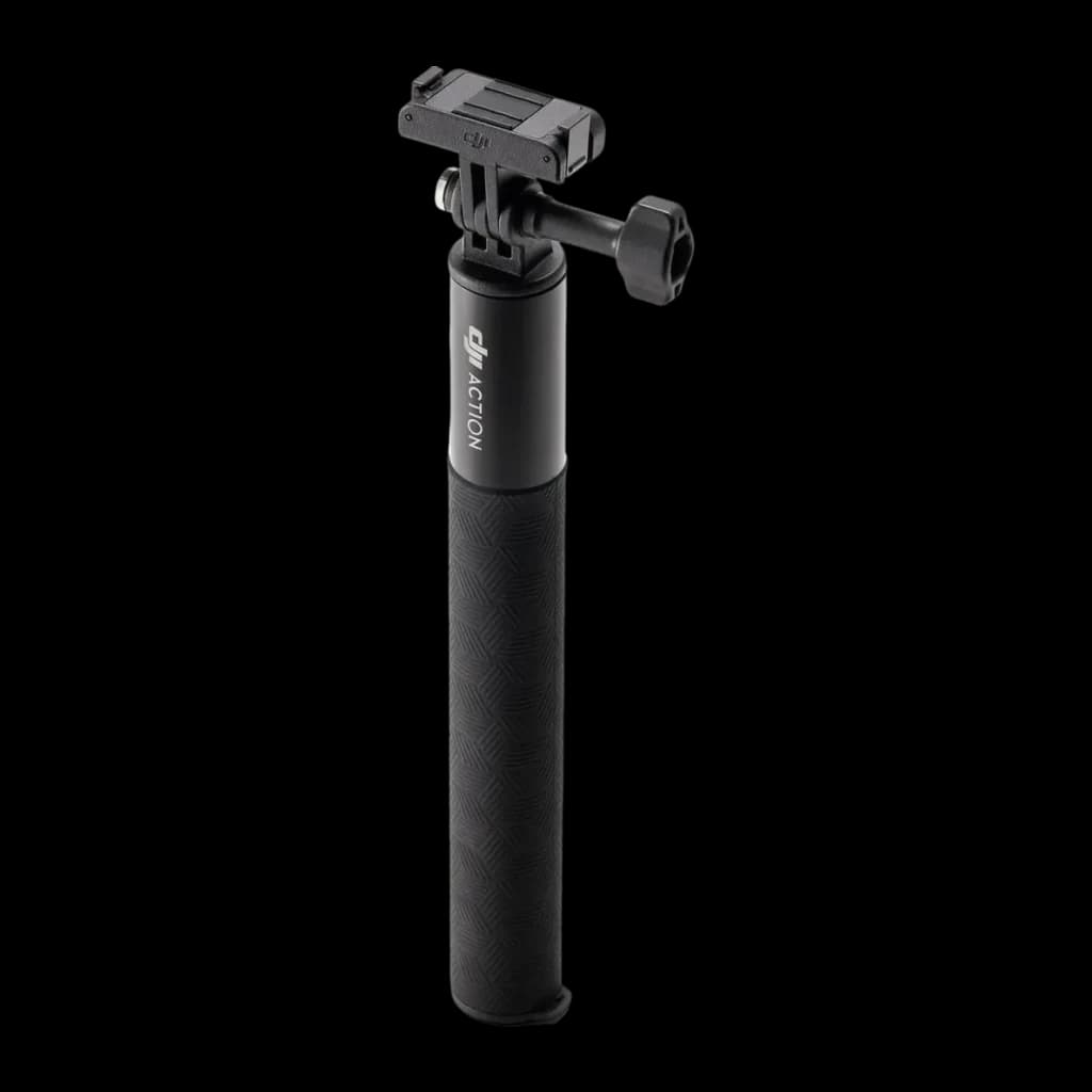 Palo Extensible DJI Osmo Action Extension Rod 1,5m Negro 0,3–1,5m ajustable, detalle: montura superior, logotipo DJI Action