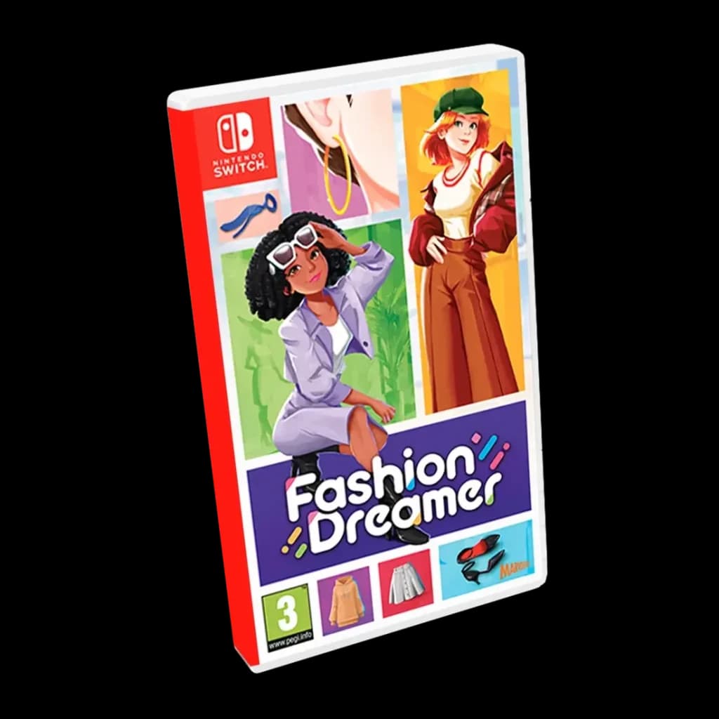 Jogo de vídeo «Nintendo Fashion Dreamer» para a Switch, vista frontal: capa com personagens de moda e logótipo