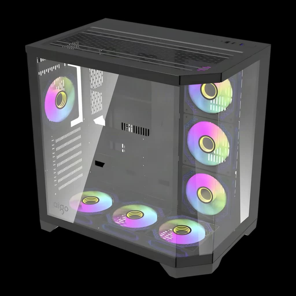 Caixa PC Darkflash FT418 PRO 3 Painéis Vidro Temperado ATX / M-ATX / ITX Preto, detalhe: 6 ventoinhas ARGB visíveis nos