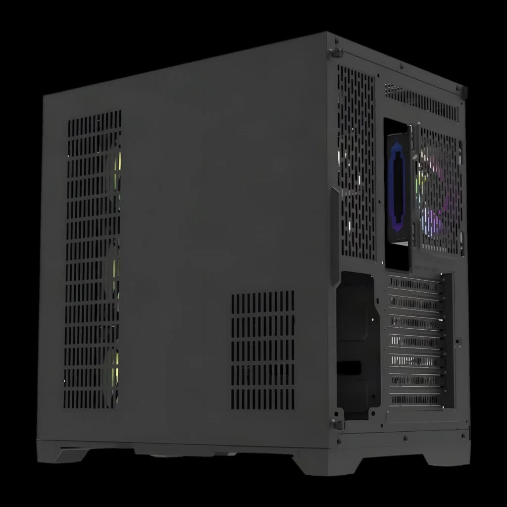 Caixa PC Darkflash FT418 PRO 3 Painéis Vidro Temperado ATX / M-ATX / ITX Preto, vista traseira: grelhas laterais, slots