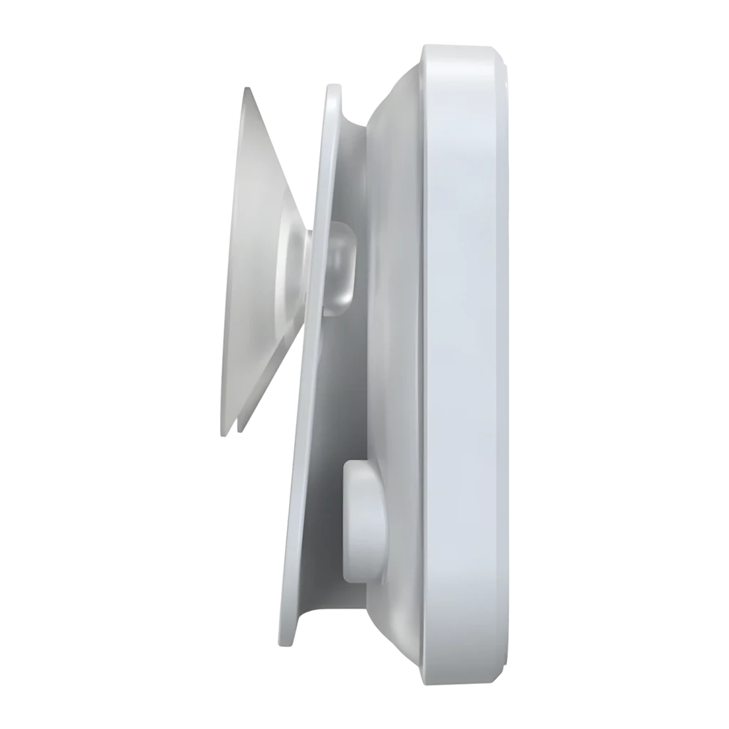 Temporizador com Termohigrómetro BaldrTherm Digital 2 pilhas AAA Branco B0549STH, vista lateral: perfil fino com ventosa