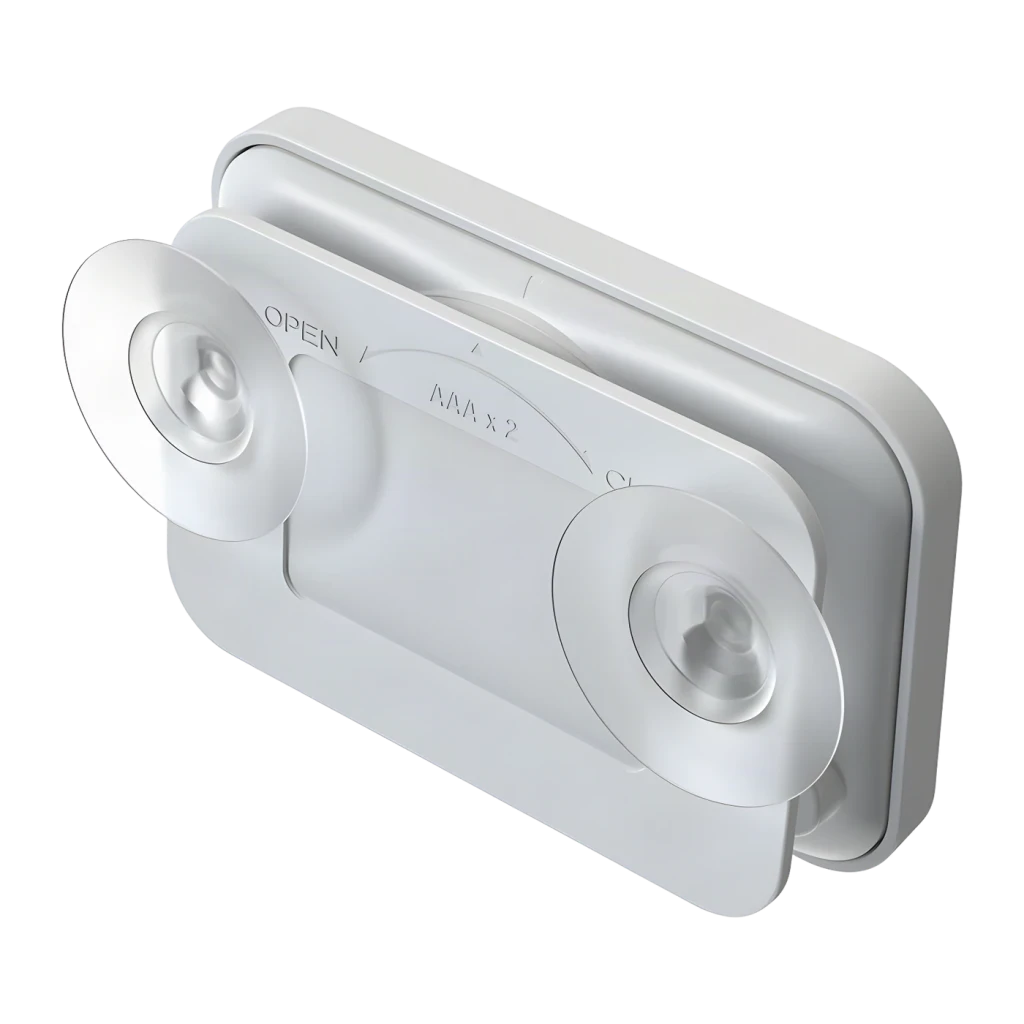 Temporizador com Termohigrómetro BaldrTherm Digital 2 pilhas AAA Branco B0549STH, vista traseira em ângulo: compartimento