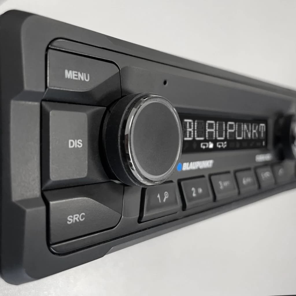 Auto-rádio Blaupunkt Denver 412 DAB 1 Preto DIN Bluetooth 5.0, detalhe: botão giratório, ecrã iluminado e teclas MENU, DIS