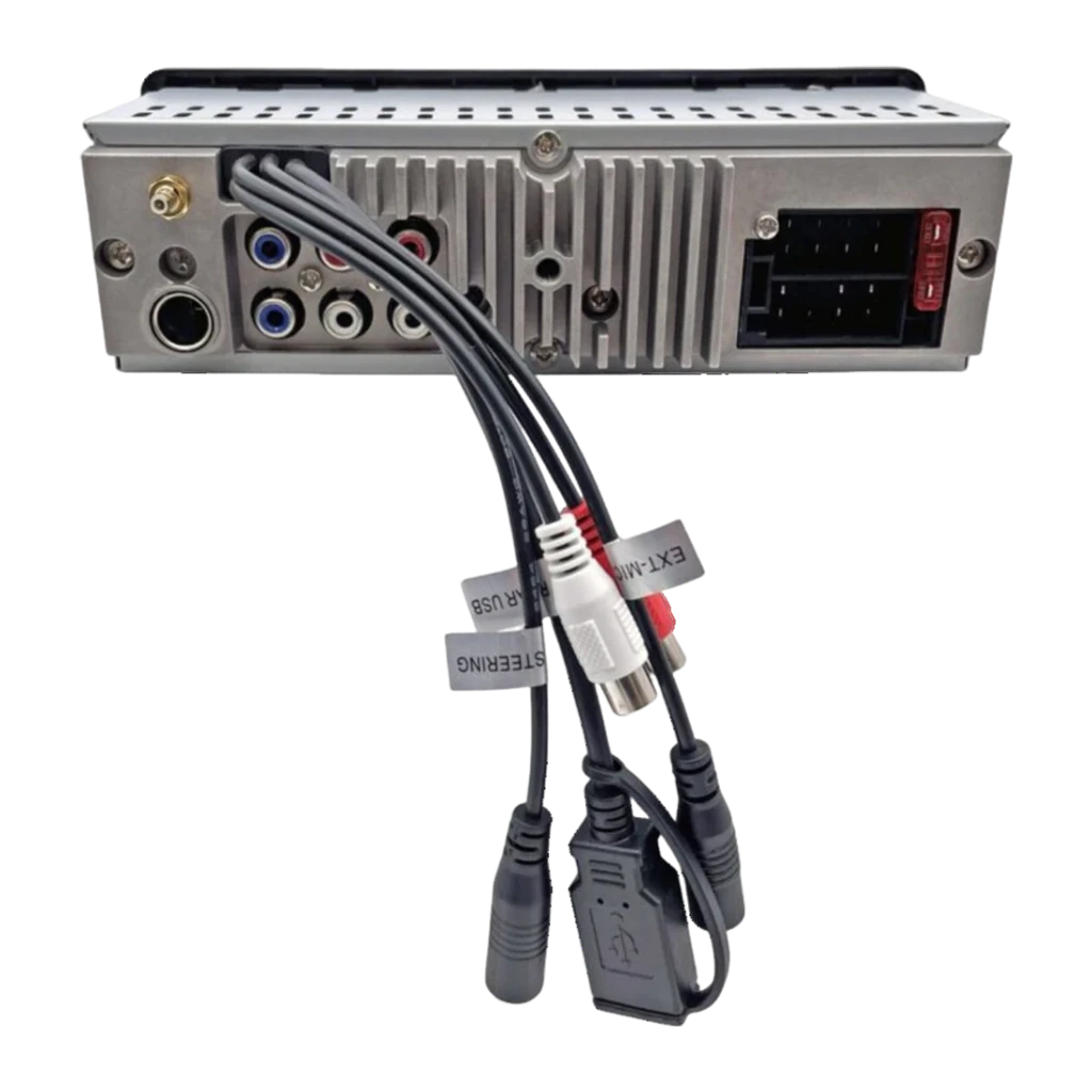 Autorradio Blaupunkt Denver 412 DAB 1 Negro DIN Bluetooth 5.0, vista trasera: conectores RCA, ISO y cables etiquetados