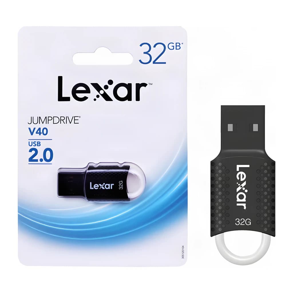 Clé USB Lexar JumpDrive V40 32Go USB 2.0 Noir, contenu de la boîte: blister avec clé et unité détachée avec anneau blanc