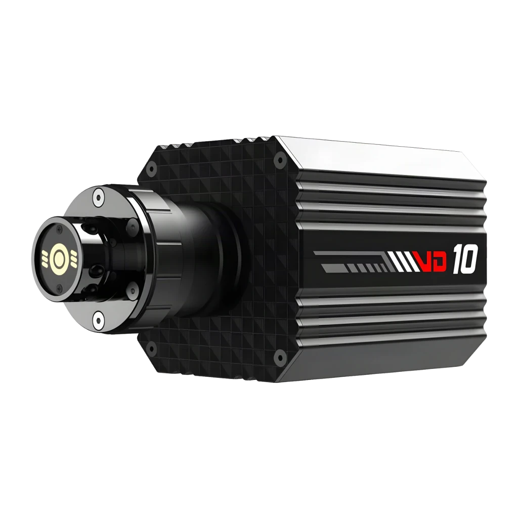 Volante y Base PXN VD10 DS con aro WDS R2 Direct Drive 10 Nm PC, detalle: conector QR y logo VD10 en rojo sobre cuerpo negro