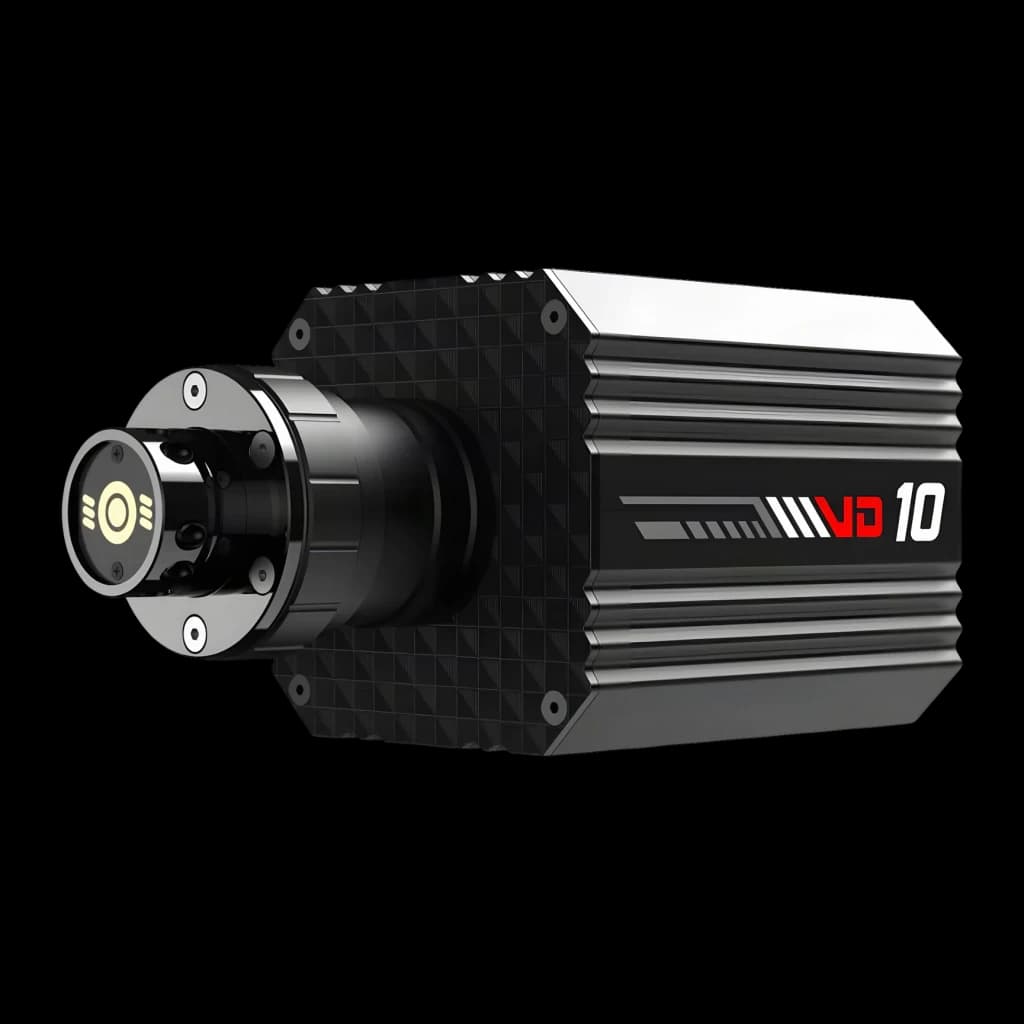 Volante y Base PXN VD10 DS con aro WDS R2 Direct Drive 10 Nm PC, detalle: conector QR y logo VD10 en rojo sobre cuerpo negro