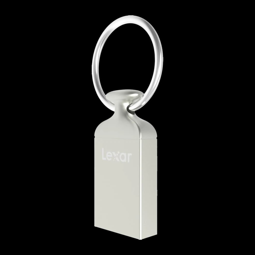Pendrive Lexar JumpDrive M22 64GB USB 2.0 Acero Inoxidable, vista frontal: cuerpo metálico plateado con anilla llavero