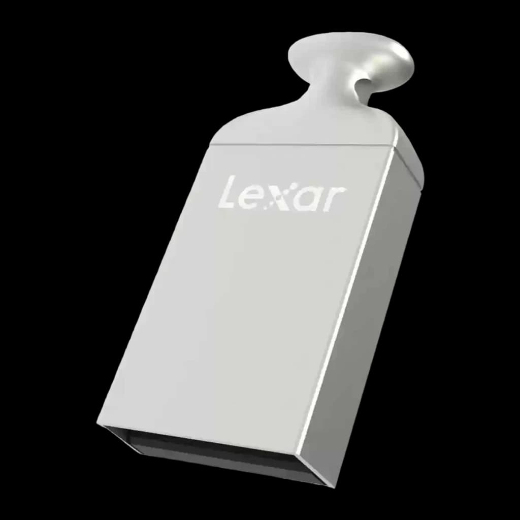 Pendrive Lexar JumpDrive M22 64GB USB 2.0 Acero Inoxidable, detalle: cuerpo metálico con logo Lexar y anilla de llavero