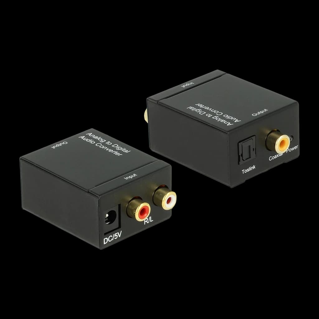 Conversor de áudio Delock 62443 Analógico para Digital 16bit/48kHz Preto, vista frontal: duas unidades com entradas RCA R/L