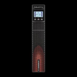UPS Salicru SPS Advance RT2 3000VA Linha Interativa 2700W, detalhe frontal: painel LCD com 230V, grelha hexagonal