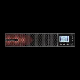 UPS Salicru SPS Advance RT2 3000VA Linha Interativa 2700W, detalhe frontal: grelha laranja, ecrã LCD 230V e botões