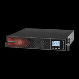 UPS Salicru SPS Advance RT2 3000VA Linha Interativa 2700W, detalhe: painel frontal com grelha vermelha, ecrã LCD e logótipo