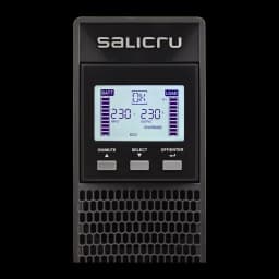 UPS Salicru SPS Advance RT2 3000VA Linha Interativa 2700W, detalhe: ecrã LCD com tensão entrada/saída 230V, estado OK