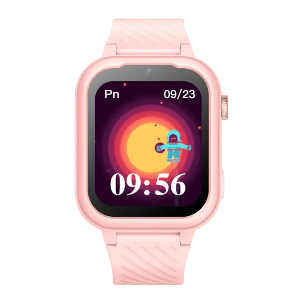 Garett Kids Essa 4G Rose Appels SOS Appel Vidéo GPS IP67, détail: écran avec cadran spatial, astronaute et heure 09:56