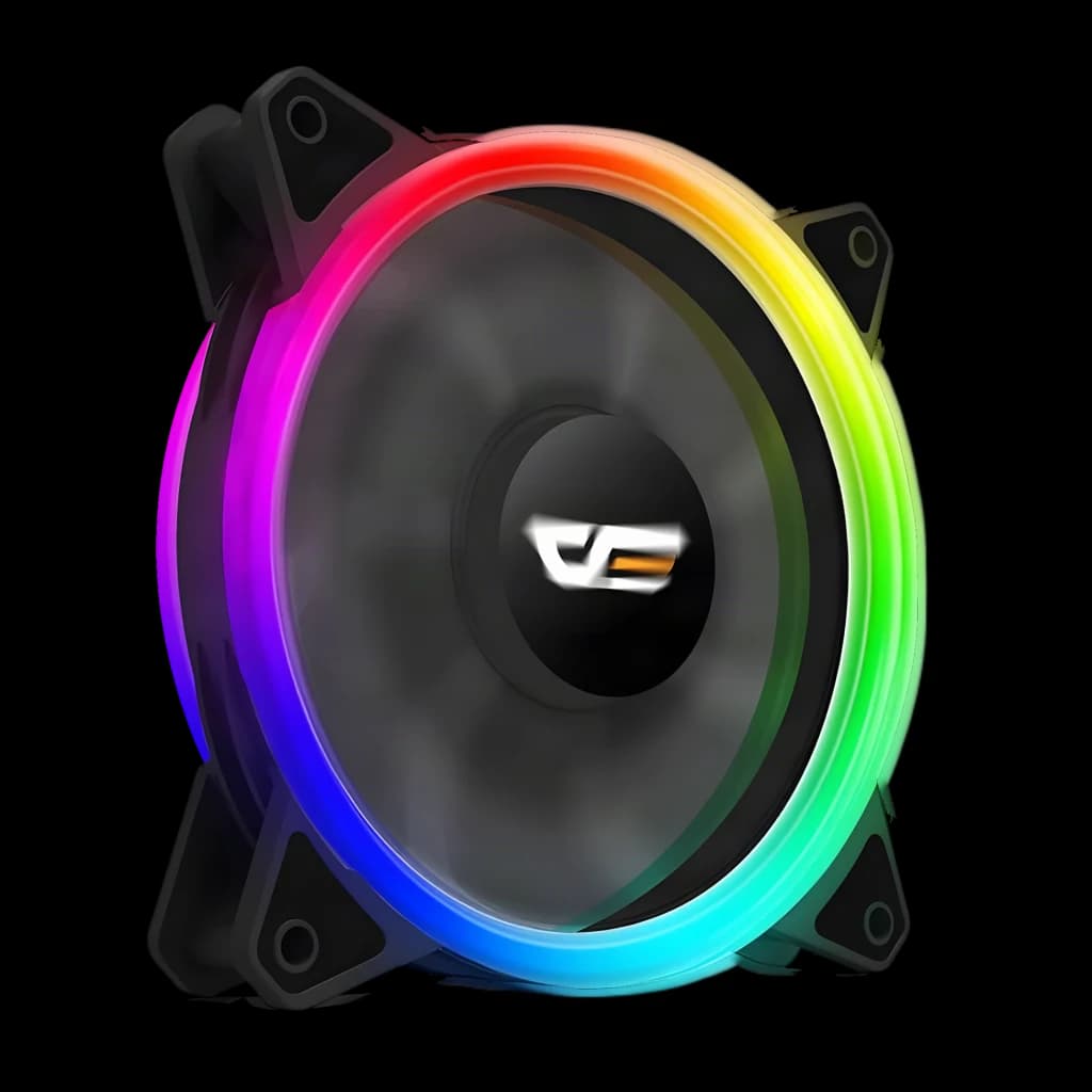 Ventilateur pour boîtier darkFlash DR12 Pro ARGB 120mm 16 dB 38 CFM Noir, vue frontale: anneau ARGB multicolore et logo