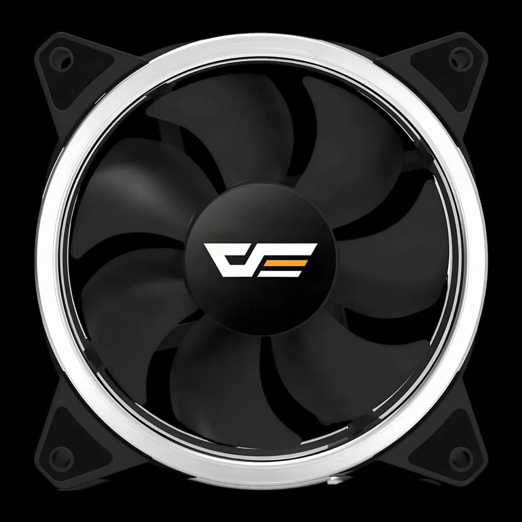 Ventilateur pour boîtier darkFlash DR12 Pro ARGB 120mm 16 dB 38 CFM Noir, détail: anneau ARGB argenté, pales noires et logo