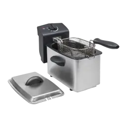 Friteuse TriStar FR-6919 800W 2L, détail: corps inox ouvert avec panier métallique sorti et couvercle séparé