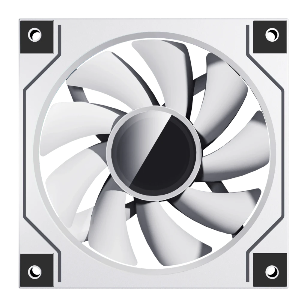 Ventilateur PC Darkflash DM20 ARGB 120mm 2,45W Blanc, détail: vue de face avec rotor 9 pales et coins avec orifices