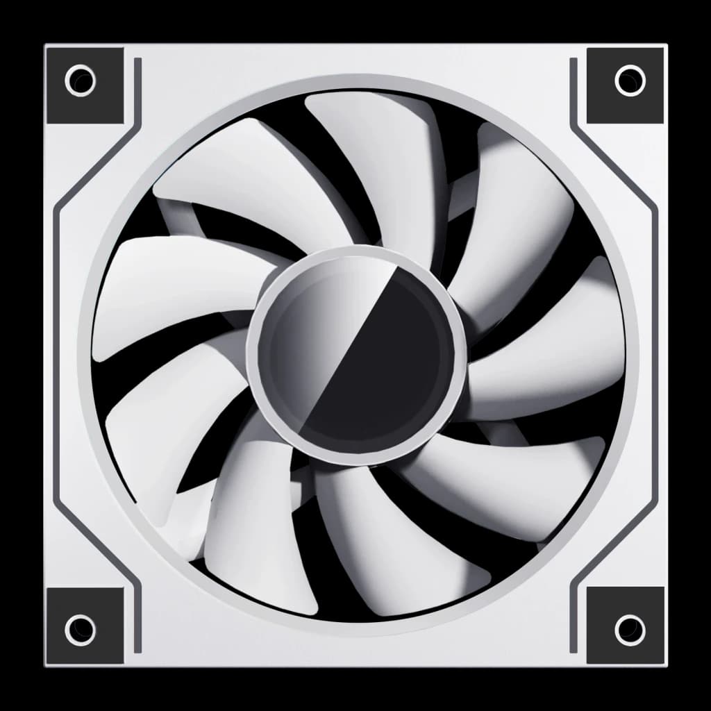 Ventilateur PC Darkflash DM20 ARGB 120mm 2,45W Blanc, détail: vue de face avec rotor 9 pales et coins avec orifices