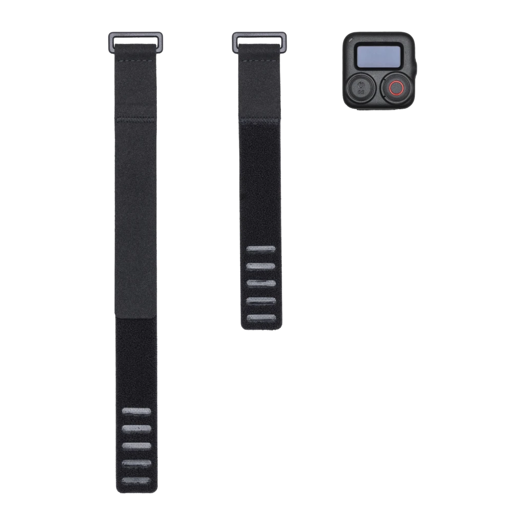 Comando DJI Osmo Action GPS Bluetooth Remote Controller Preto, detalhe: duas correias velcro pretas e comando com ecrã