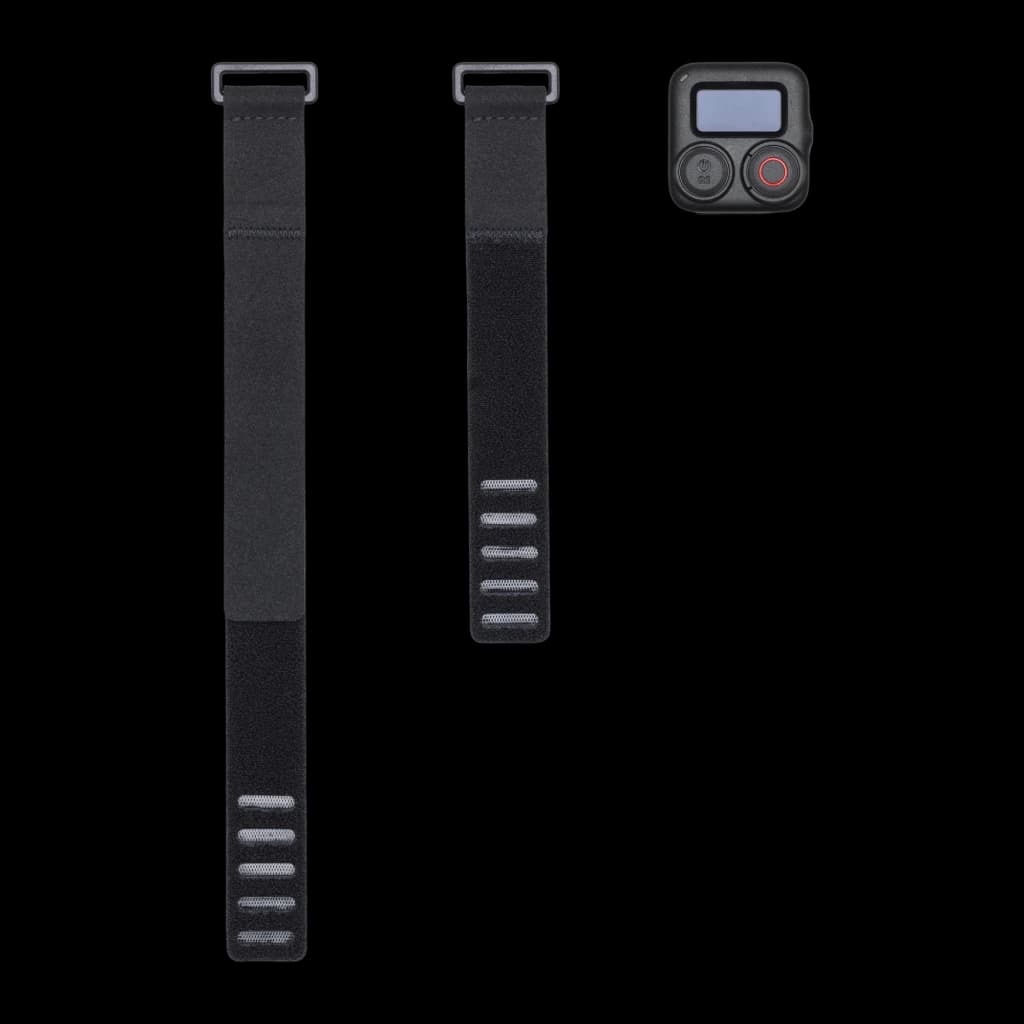 Comando DJI Osmo Action GPS Bluetooth Remote Controller Preto, detalhe: duas correias velcro pretas e comando com ecrã