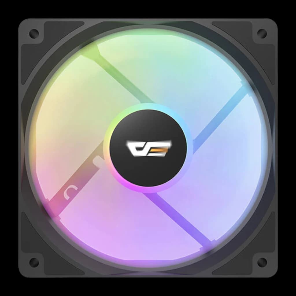 Ventilateur PC Darkflash CL12 LED 52,46 CFM 25,52 dBA 120mm Noir, vue de face: pale translucide avec éclairage RGB