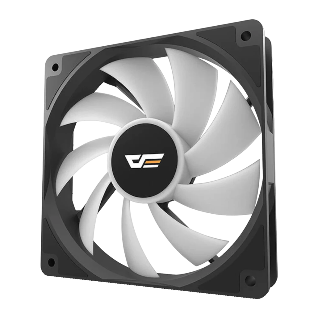 Ventilateur PC Darkflash CL12 LED 52,46 CFM 25,52 dBA 120mm Noir, détail: pales en spirale et logo Darkflash sur le moyeu