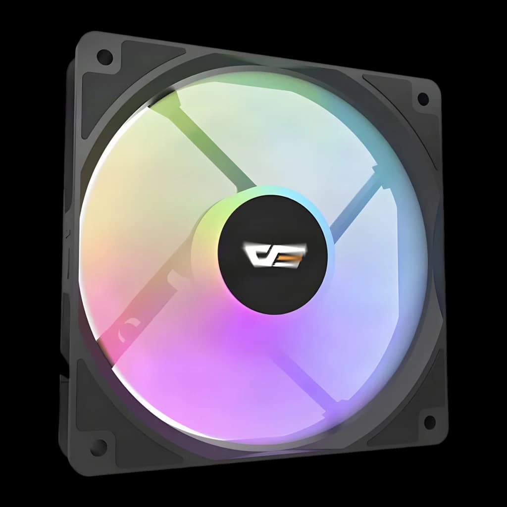 Ventilateur PC Darkflash CL12 LED 52,46 CFM 25,52 dBA 120mm Noir, détail: éclairage ARGB multicolore sur pale translucide
