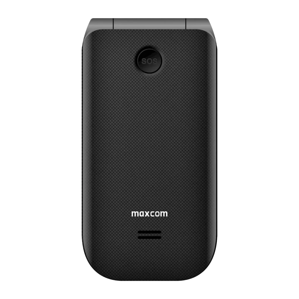 MaxCom MM827L 4G Negro 2.8 pulgadas 1400mAh microSD, vista trasera: tapa con textura, botón SOS y altavoz