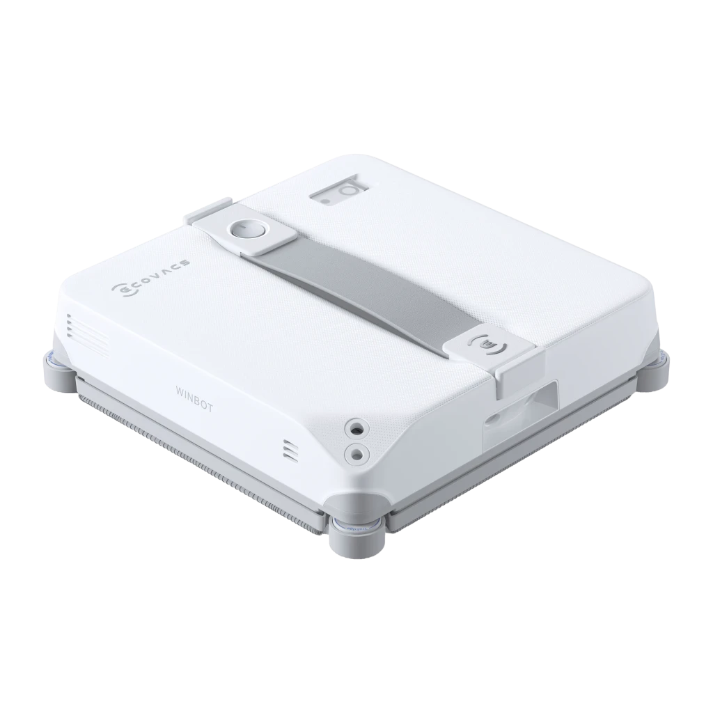 Robot limpiacristales Ecovacs Winbot Mini 2 Gris Depósito 230ml 7500Pa, detalle: vista superior en ángulo, asa gris central