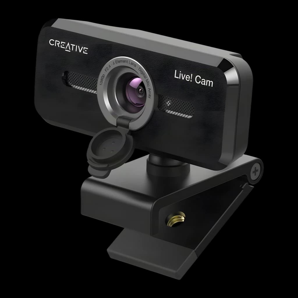 Webcam Creative Labs Live! Cam Sync 1080p V2 Full HD 1080p Preto, vista frontal: lente com tampa removível, microfone duplo