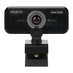 Webcam Creative Labs Live! Cam Sync 1080p V2 Full HD 1080p Preto, detalhe frontal: lente F2.4 de 4 elementos, microfone